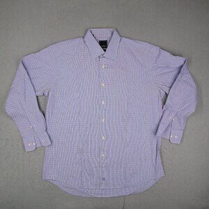 David Donahue Dress Shirt Mens 17.5 34/35 Trim Fit Purple Button Up Workwear